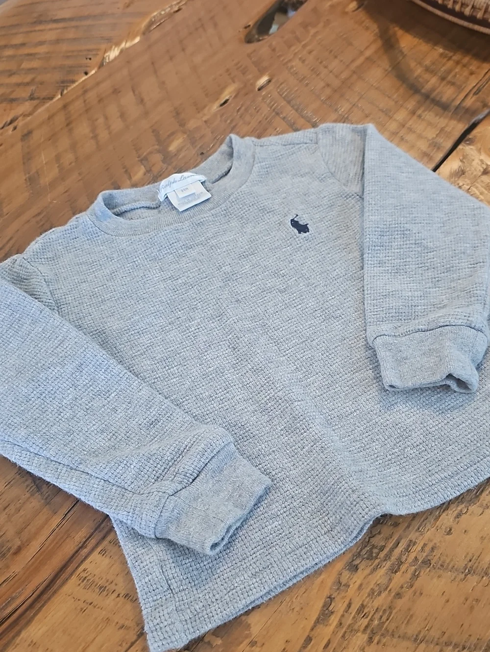 Ralph Lauren Baby Grey Waffle Knit Long-Sleeve Top